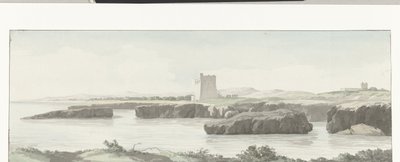 Vista della costa del mare Adriatico con una torre di osservazione oltre Monopoli (Voyage en Italie, en Sicile et à Malte - 1778) da Louis Ducros