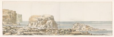 Veduta di una roccia staccata dalla costa nella baia di Gozo da Louis Ducros