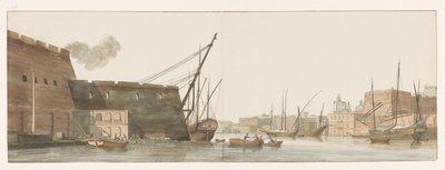 Vista del cantiere nel porto delle galere a Malta da Louis Ducros
