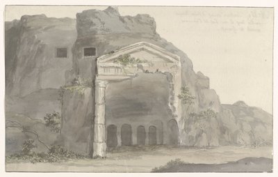 Tombe scolpite nella roccia in stile dorico nei dintorni di Siracusa Viaggio in Italia, in Sicilia e a Malta - 1778 (titolo della serie) da Louis Ducros