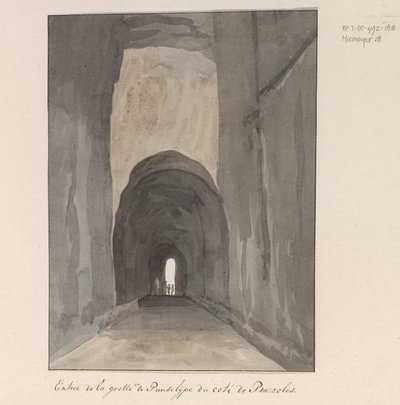 Ingresso della grotta Crypta Neapolitana (o Grotta di Posillipo) sulla costa di Pozzuoli (Voyage en Italie, en Sicile et à Malte - 1778) da Louis Ducros