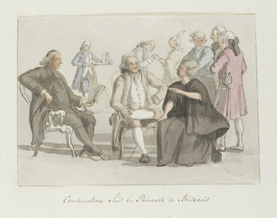 Membri del gruppo di viaggio in conversazione con la principessa di Biscaris Conversation chés la Princesse de Biscaris Voyage en Italie, en Sicile et à Malte - 1778 da Louis Ducros