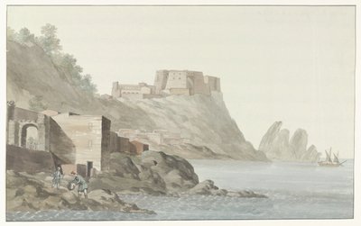 Roccia e città di Scilla nella regione Calabria sulla costa orientale (Voyage en Italie, en Sicile et à Malte - 1778) da Louis Ducros