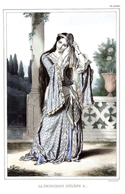 Principessa Helene Soutzo. in "Viaggio ad Atene e Costantinopoli, o raccolta di ritratti greci e ottomani, vedute e costumi, dipinti sul posto dalla natura, litografie e colori di Louis Dupre (1789-1837), allievo di David" 1825 da Louis Dupré