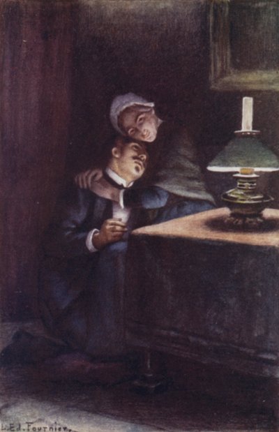 Con la sua testa pesante e lanosa sul suo ginocchio, ricordava le serate felici della sua infanzia da Louis Edouard Paul Fournier