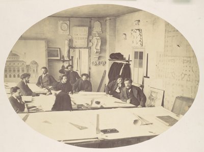 [Charles Garnier nella sala di progettazione mentre disegna la nuova Opera di Parigi], ca. 1870 da Louis Emile Durandelle