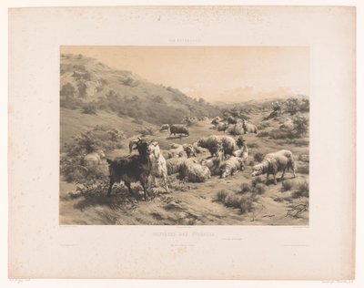 Pastorella con capre e pecore nei Pirenei da Louis Emmanuel Soulange Teissier