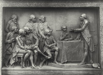 Antoine Laurent Lavoisier (1743-94) che spiega la sua analisi dell