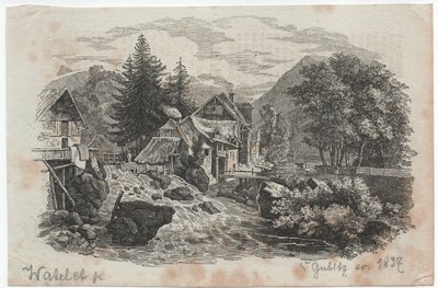 Villaggio di montagna alla confluenza di due torrenti da Louis Etienne Watelet