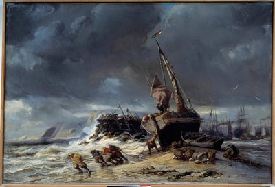 Maree basse, partenza per la pesca Dipinto di Louis Eugene Isabey (1803-1886) XIX secolo Le Havre, Museo delle Belle Arti da Louis Eugene Gabriel Isabey