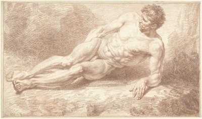 Nudo maschile, sdraiato sul fianco, appoggiato sul braccio sinistro da Louis Fabritius Dubourg