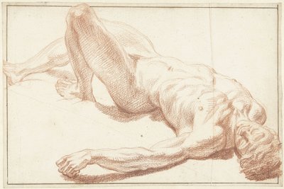 Studio di nudo maschile, sdraiato sulla schiena, con gamba distesa da Louis Fabritius Dubourg