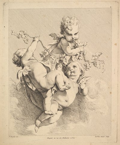 Tre Cupidi che giocano con rami di vite da Louis Felix de la Rue