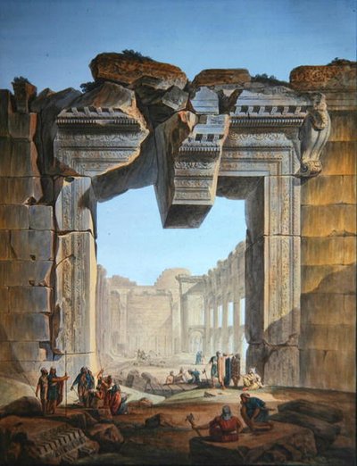 Porta principale di un tempio situato a sud del Tempio del Sole a Baalbec, c.1800 da Louis Francois (after) Cassas