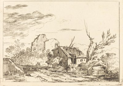 Capanna al ponte da Louis Gabriel Moreau the Elder