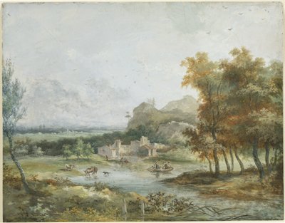 Paesaggio italiano con una festa in barca da Louis Gabriel Moreau the Elder