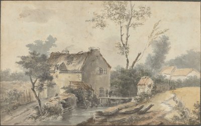 Mulino con ponte e figure da Louis Gabriel Moreau the Elder