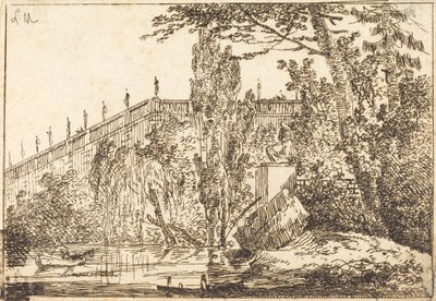 Parco con terrazza e balaustra con statue da Louis Gabriel Moreau the Elder
