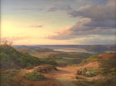Un paesaggio vicino a Himmelbjerget, Jutland. In primo piano una famiglia di zingari da Louis Gurlitt
