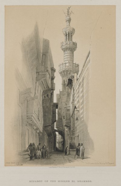 Egitto e Nubia, Volume III: Il minareto della moschea El Rhamree, 1848 da Louis Haghe