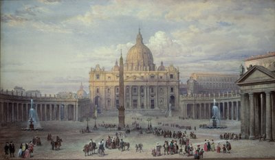 Esterno di San Pietro, Roma, dalla Piazza, 1868 da Louis Haghe