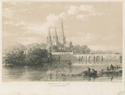 Cattedrale di Lichfield - Vista Sud Ovest: litografia colorata, 1548 da Louis Haghe