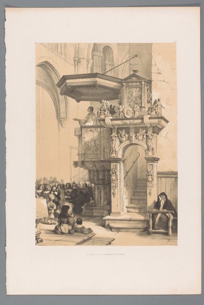 Sacerdote che parla a una folla dal pulpito nella Cattedrale di Treviri da Louis Haghe