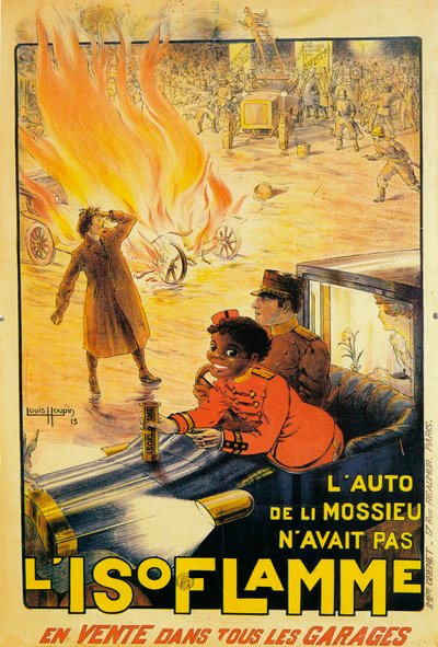 Pubblicità per estintori Isoflamme, 1913 da Louis Houpin