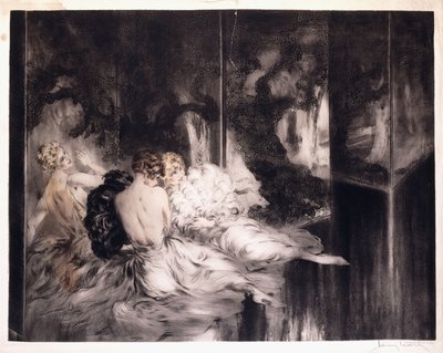 Tre donne che si rilassano vicino a uno schermo da Louis Icart