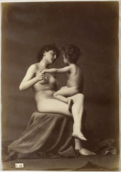 Studio di un nudo femminile, seduto con un bambino nudo in grembo da Louis Jean Baptiste Igout (attributed to)
