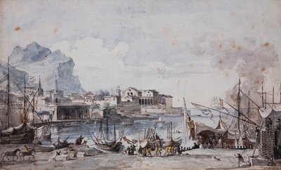 Una vista del porto di Palermo da Louis Jean Desprez