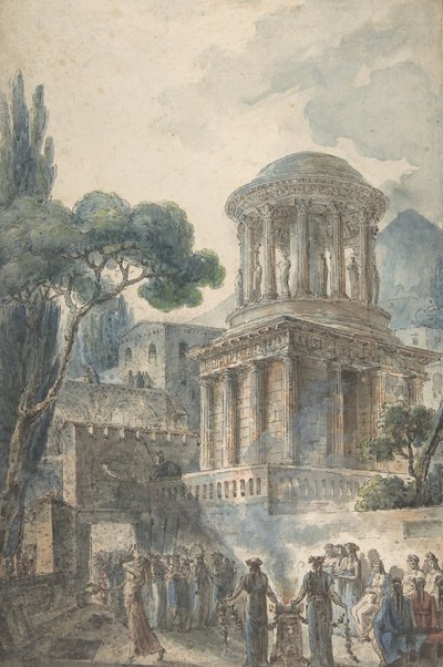 Scena antica con cerimonia funebre per un attore da Louis Jean Desprez