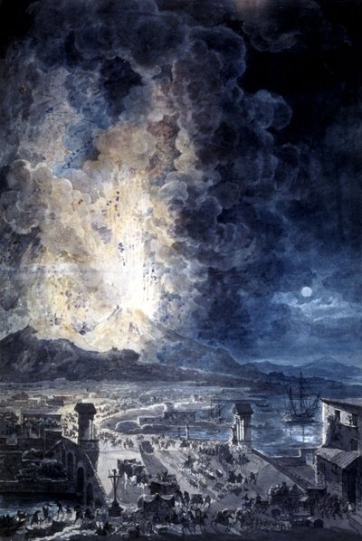 Eruzione del Vesuvio a Napoli, acquerello da Louis Jean Desprez