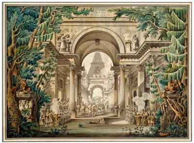 Processione in un tempio. Scenografia per una rappresentazione teatrale da Louis Jean Desprez