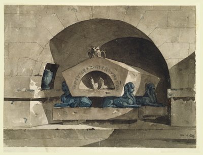 Sepolcro in stile egiziano con sfingi e un gufo da Louis Jean Desprez