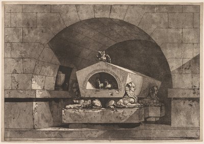 Tomba con Sfinge: Monumento Funerario con un Gufo su un Sarcofago Sostenuto da Sfinge, c. 1779-84 da Louis Jean Desprez