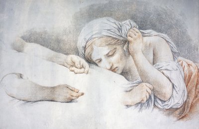 Una giovane ragazza che riposa la testa sul grembo di un