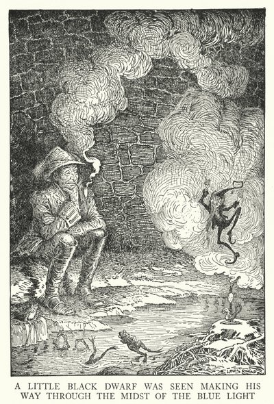 Un piccolo nano nero fu visto farsi strada attraverso la luce blu (litografia) da Louis John Rhead