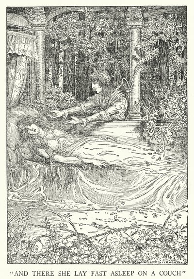 "E lì giaceva profondamente addormentata su un divano" da Louis John Rhead
