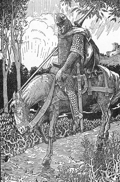 Mordred ferito dopo la battaglia di Camlann contro suo padre Re Artù (Mordred ferito dopo la battaglia di Camlann) Illustrazione di Louis Rhead (1858-1926) da 