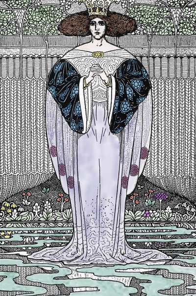 Rappresentazione della Dama del Lago (Nimue, Viviane) Illustrazione di Louis Rhead (1858-1926) per 