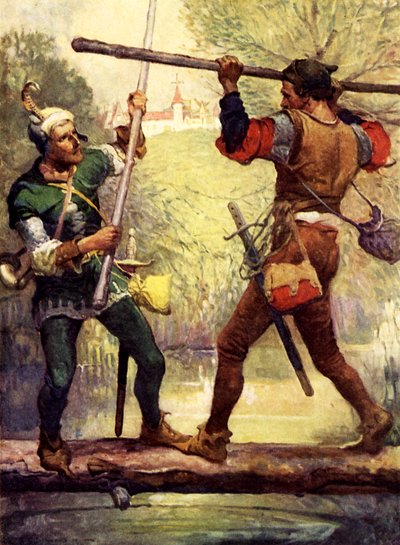 Robin Hood combatte con Little John da Louis John Rhead