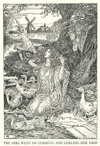 La ragazza continuava a pettinarsi e arricciarsi i capelli da Louis John Rhead