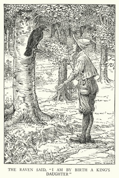 Il corvo disse, "Sono per nascita la figlia di un re" (litografia) da Louis John Rhead