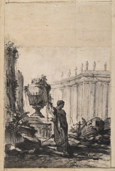 Fantasia architettonica con vaso, Herm e colonnato da Louis Joseph Le Lorrain