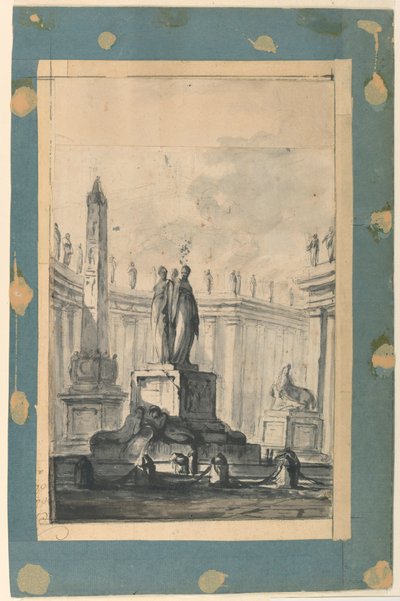 Disegno, Fantasia architettonica con fontana e obelisco, 1745 ca. da Louis Joseph Le Lorrain