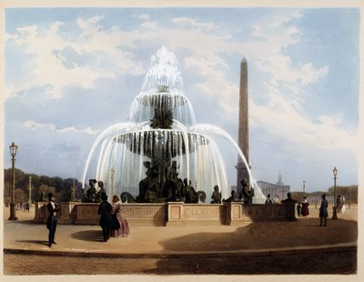 Fontana di Place de la Concorde - in "Parigi nel 1837" di Arnout da Louis Jules Arnout