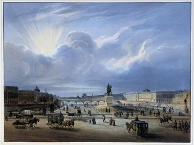 Vista generale del Louvre e della statua di Enrico IV - in Paris en 1837 di Arnout da Louis Jules Arnout