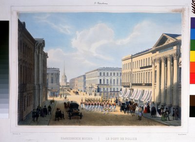 Il ponte della polizia a San Pietroburgo, vista dalla Prospettiva Nevsky dal Palazzo Stroganov da Louis Jules Arnout