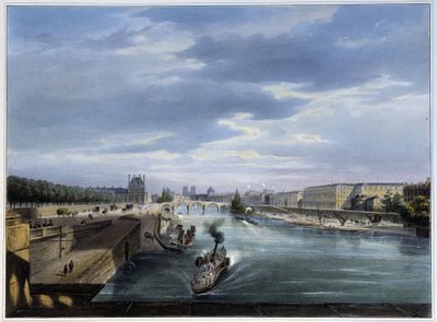 Ponte del Carrousel e battello a vapore - in Paris en 1837 da Louis Jules Arnout